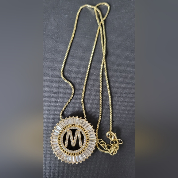 14k Gold Plated M Necklace Stud Earrings and Bolo Bracelet Set - Picture 4 of 4